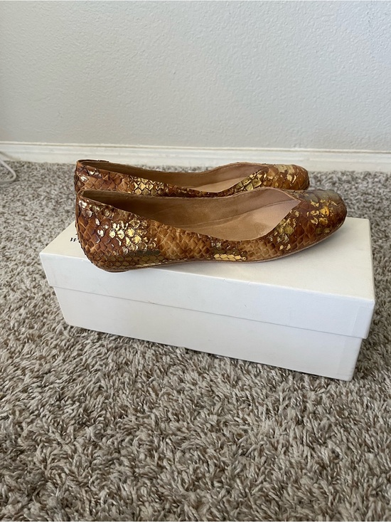 Pedro Garcia Shoes - Pedro Garcia Gold & Brown Python Ivette Ballet Flats Women's Size 38/8 US